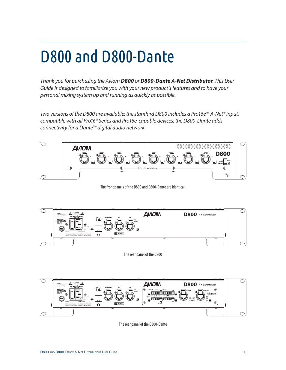 D800 and d800-dante | Aviom D800-Dante User Manual | Page 9 / 59