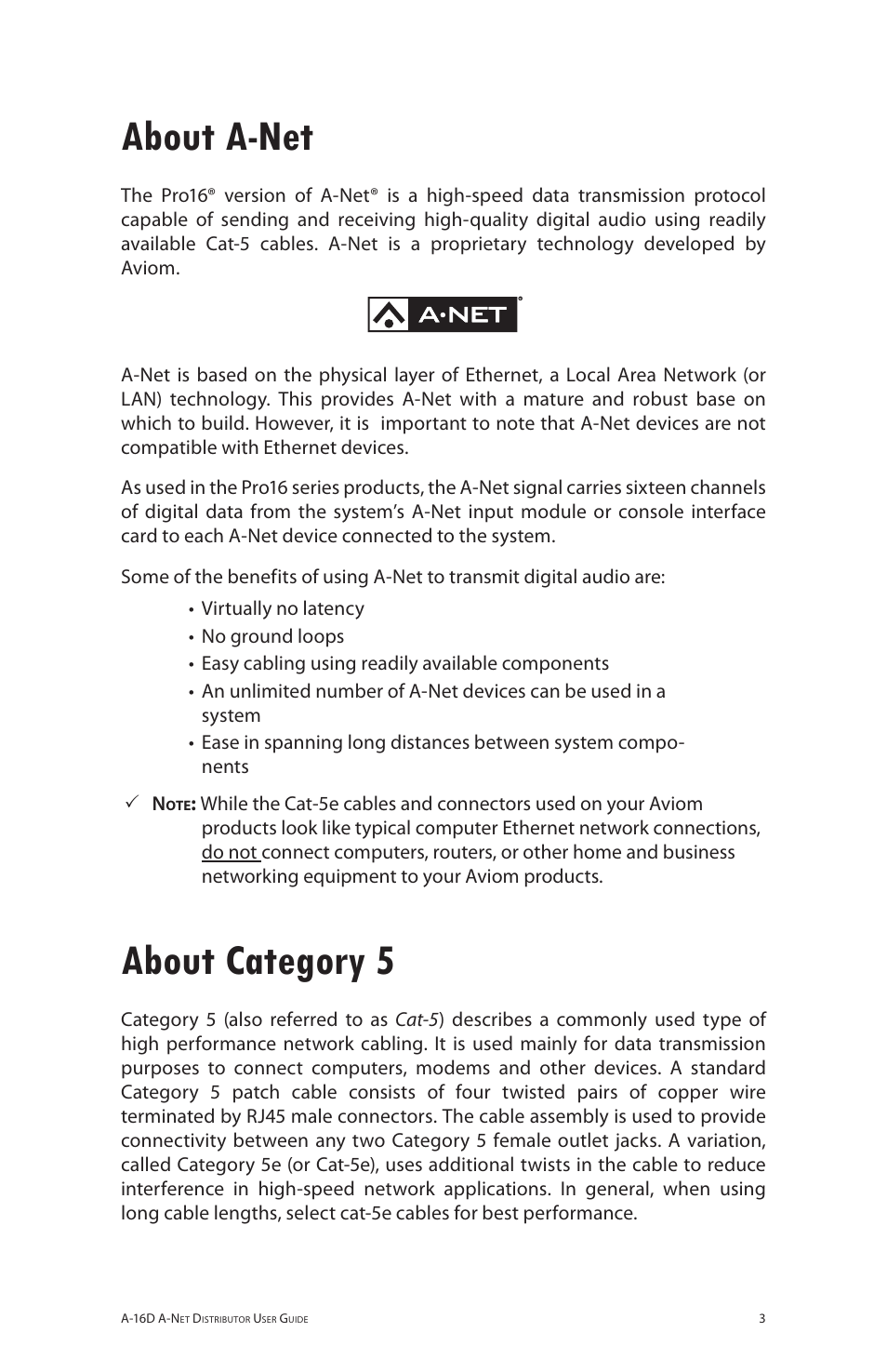 About a-net, About category 5, About a-net about category 5 | Aviom A-16D User Manual | Page 10 / 30