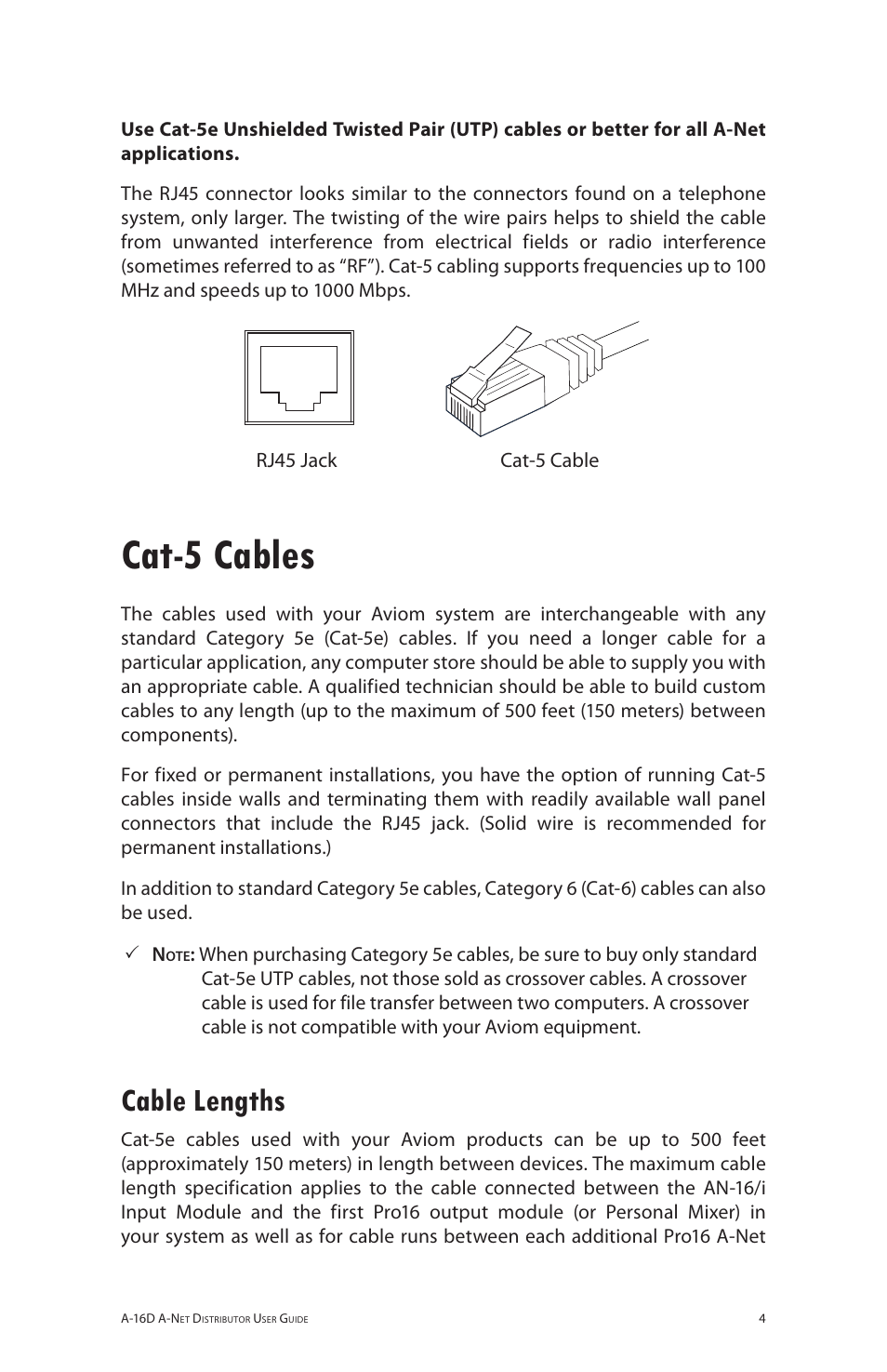 Cat-5 cables, Cable lengths | Aviom A-16D User Manual | Page 11 / 30