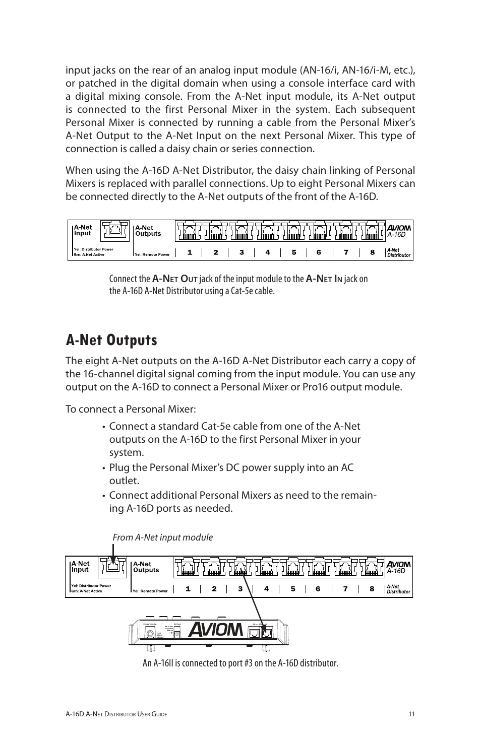 A-net outputs, A‑net outputs, Jack of the input module to the a-n | Aviom A-16D User Manual | Page 18 / 30