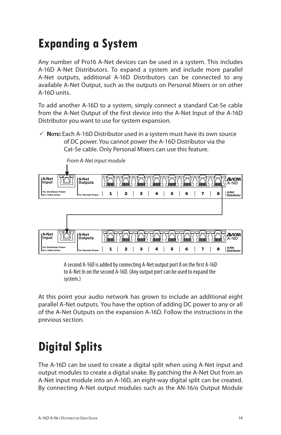 Expanding a system, Digital splits, Expanding a system digital splits | Aviom A-16D User Manual | Page 21 / 30