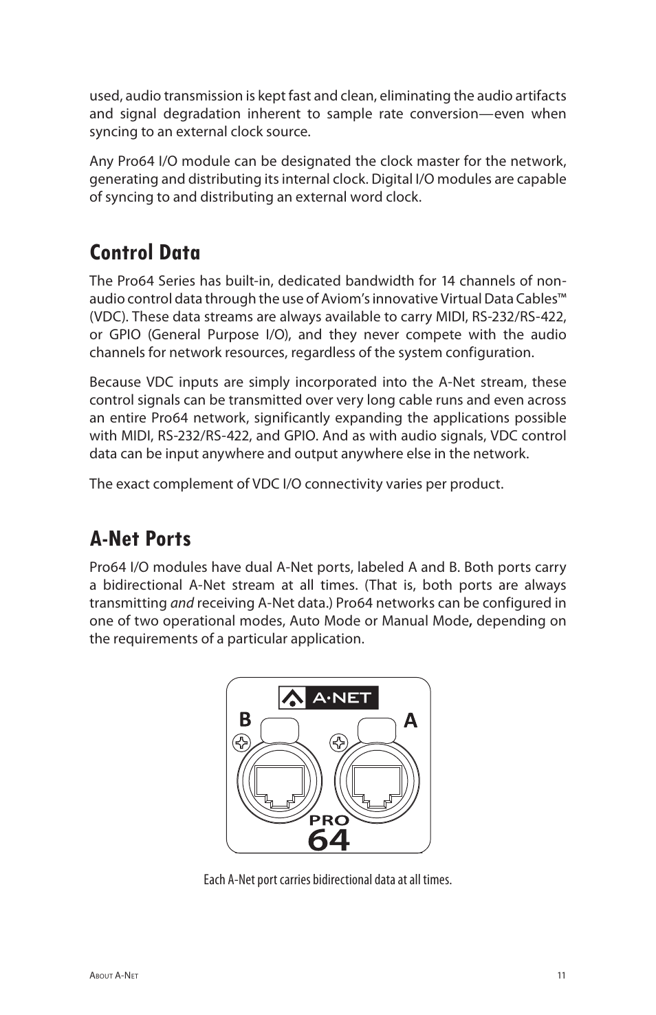 Control data, A-net ports, Control data a‑net ports | Aviom ASI User Manual | Page 12 / 40