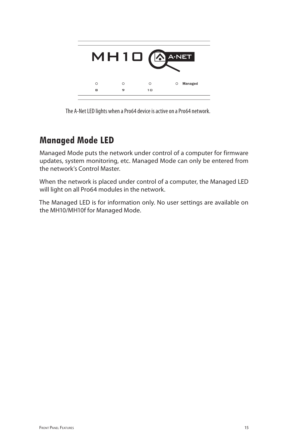 Managed mode led | Aviom MH10f User Manual | Page 22 / 41
