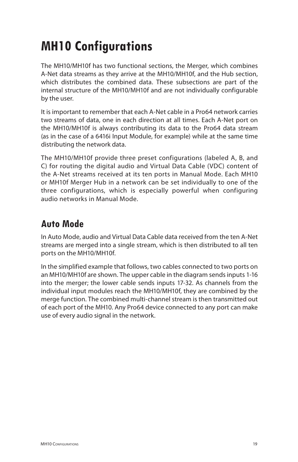 Mh10 configurations, Auto mode | Aviom MH10f User Manual | Page 26 / 41