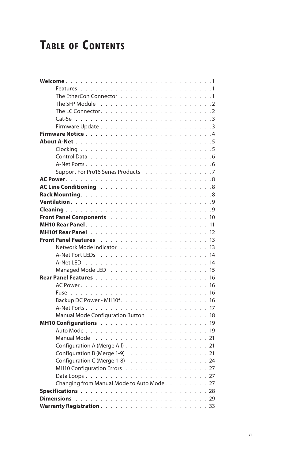 Able, Ontents | Aviom MH10f User Manual | Page 7 / 41