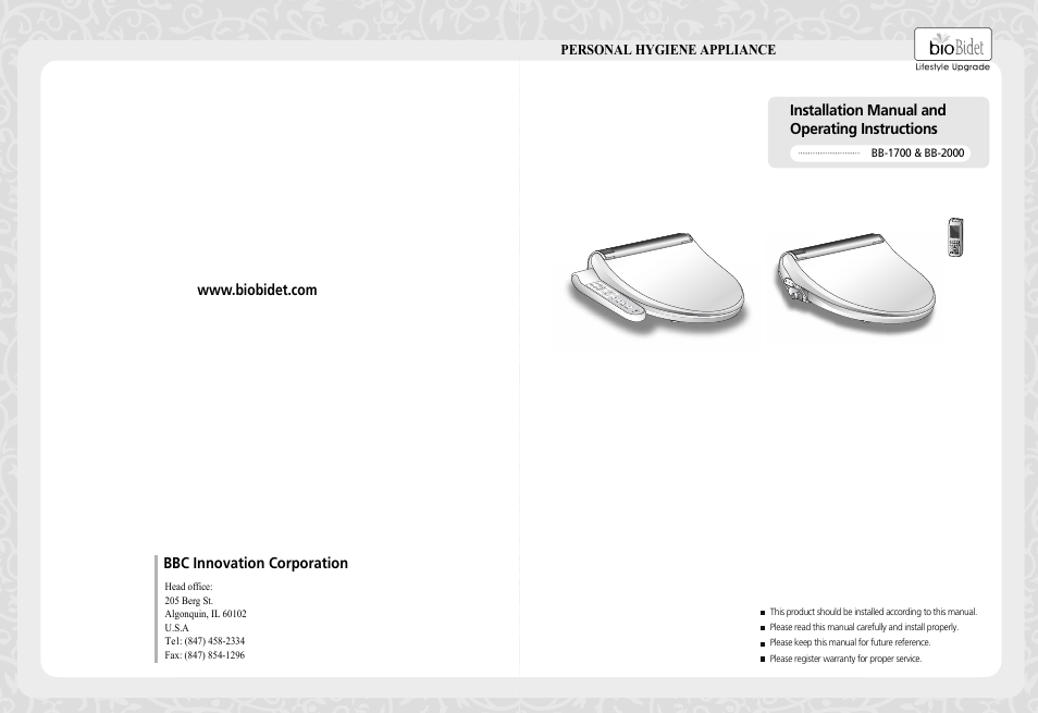 Bio Bidet BLISS Premier Class Bidet Seat User Manual | 14 pages