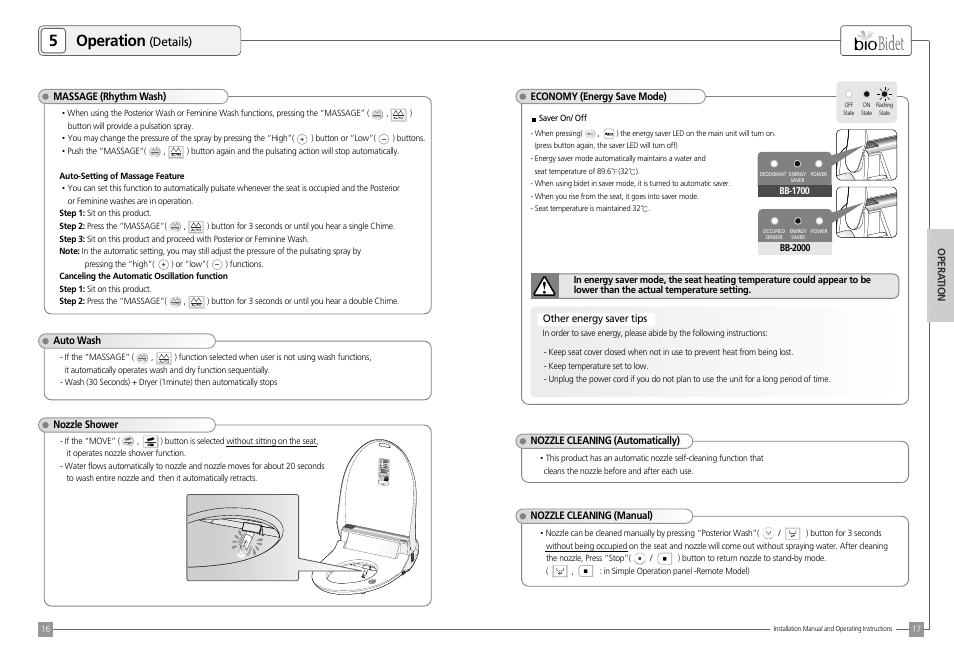 5operation, Details) | Bio Bidet BLISS Premier Class Bidet Seat User Manual | Page 9 / 14