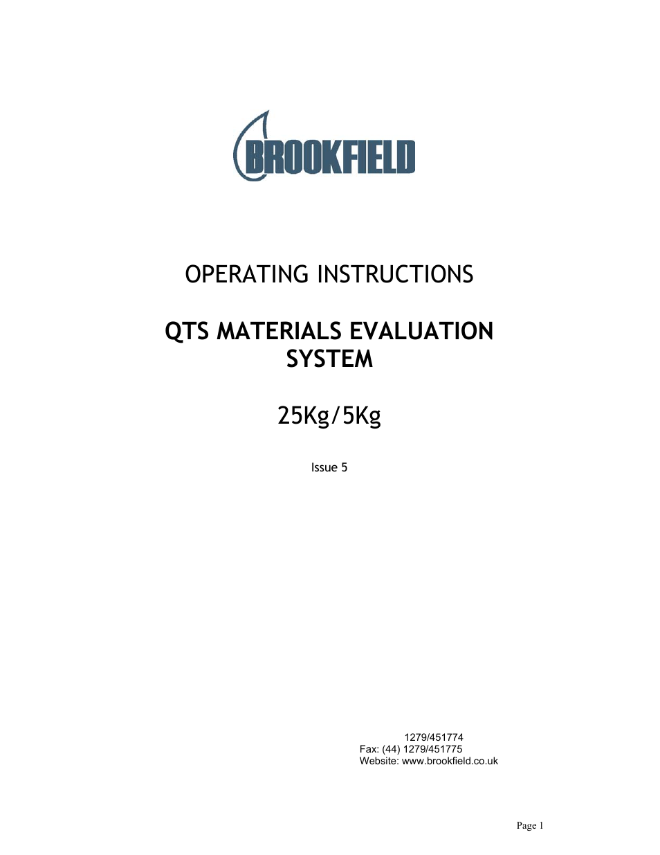 Brookfield QTS25 Texture Analyzer User Manual | 22 pages