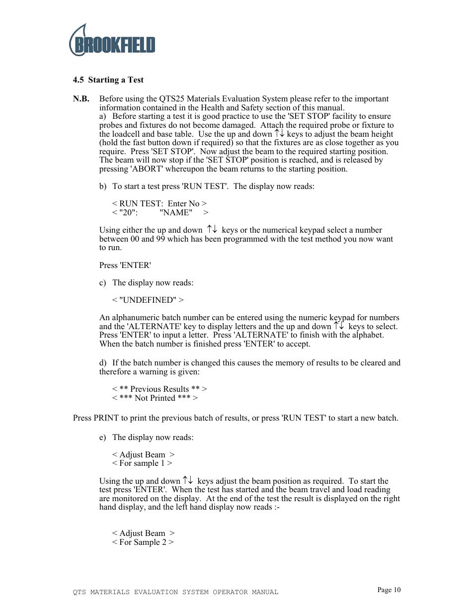 Brookfield QTS25 Texture Analyzer User Manual | Page 10 / 22