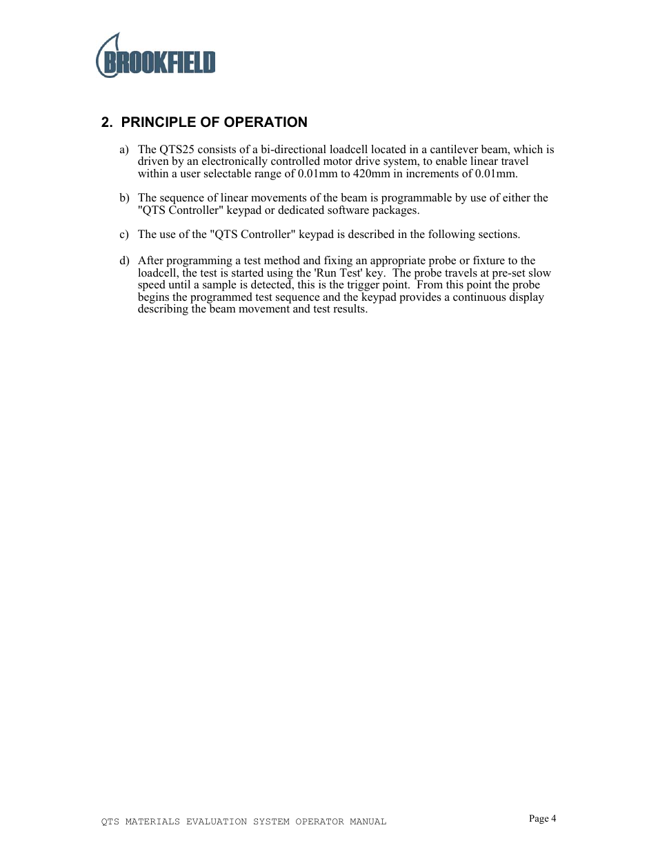 Brookfield QTS25 Texture Analyzer User Manual | Page 4 / 22