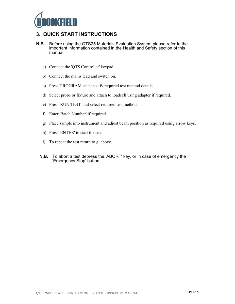 Brookfield QTS25 Texture Analyzer User Manual | Page 5 / 22