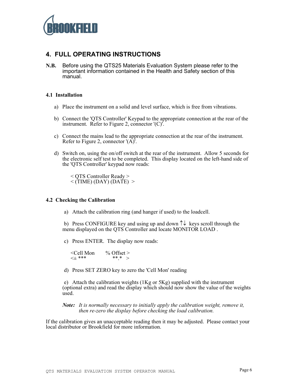 Brookfield QTS25 Texture Analyzer User Manual | Page 6 / 22