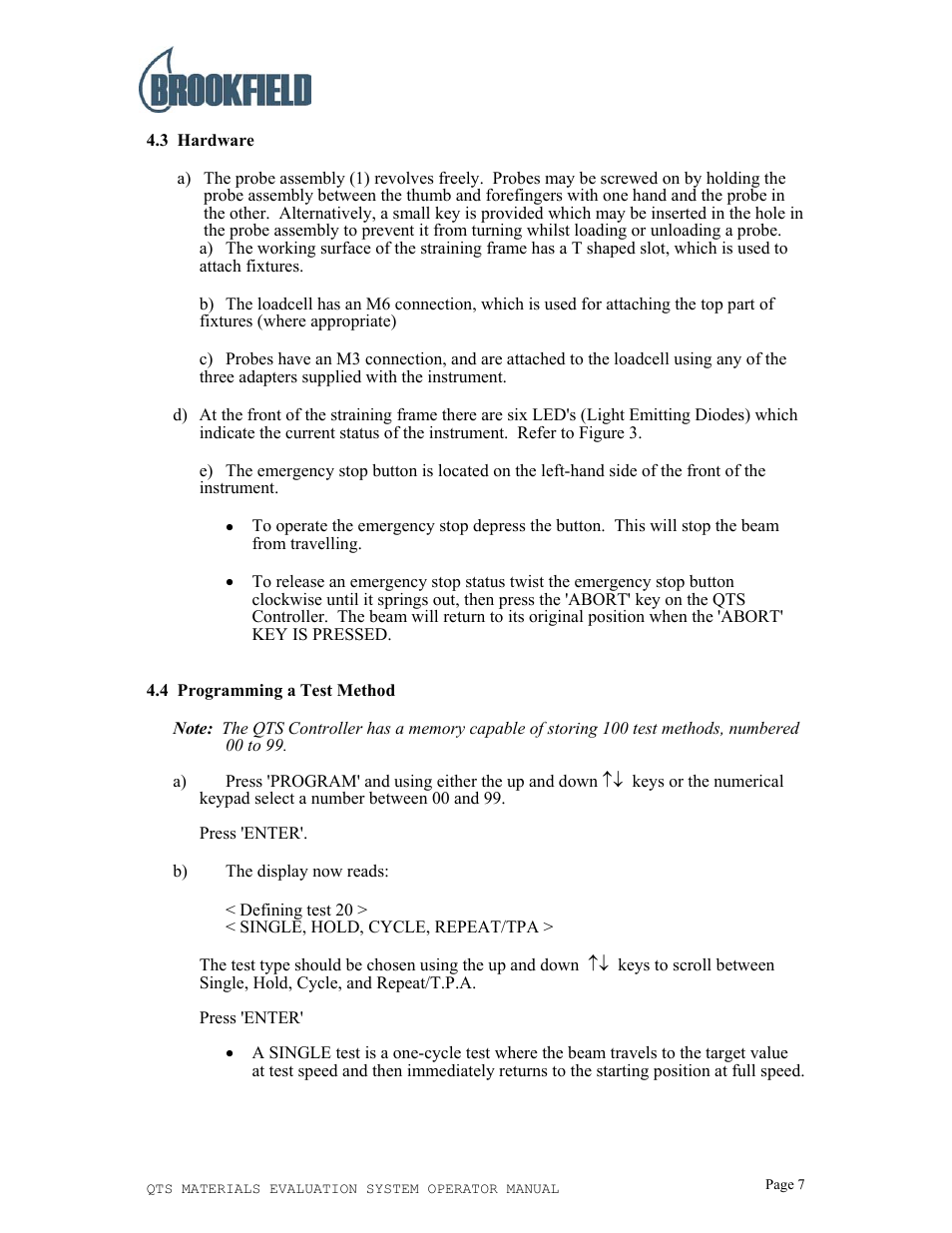 Brookfield QTS25 Texture Analyzer User Manual | Page 7 / 22