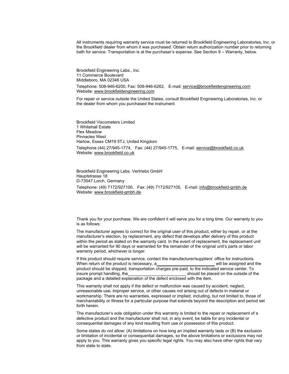 Brookfield Bath, Model TC-602 User Manual | Page 16 / 17