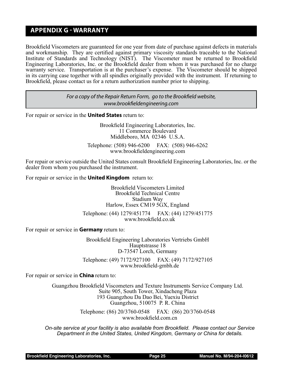 Brookfield Thermosel User Manual | Page 25 / 25