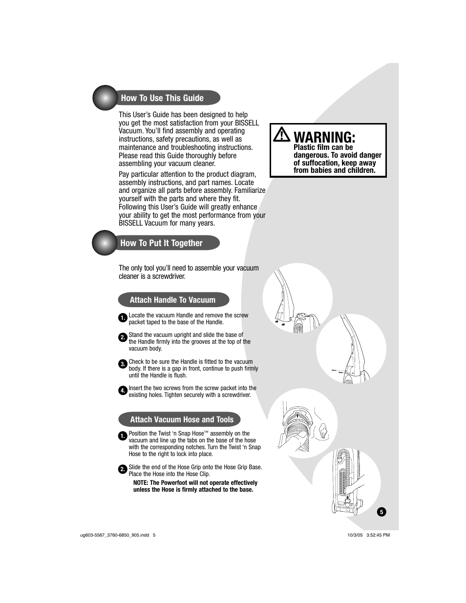 Warning, How to use this guide, How to put it together | Bissell 4220 User Manual | Page 5 / 17
