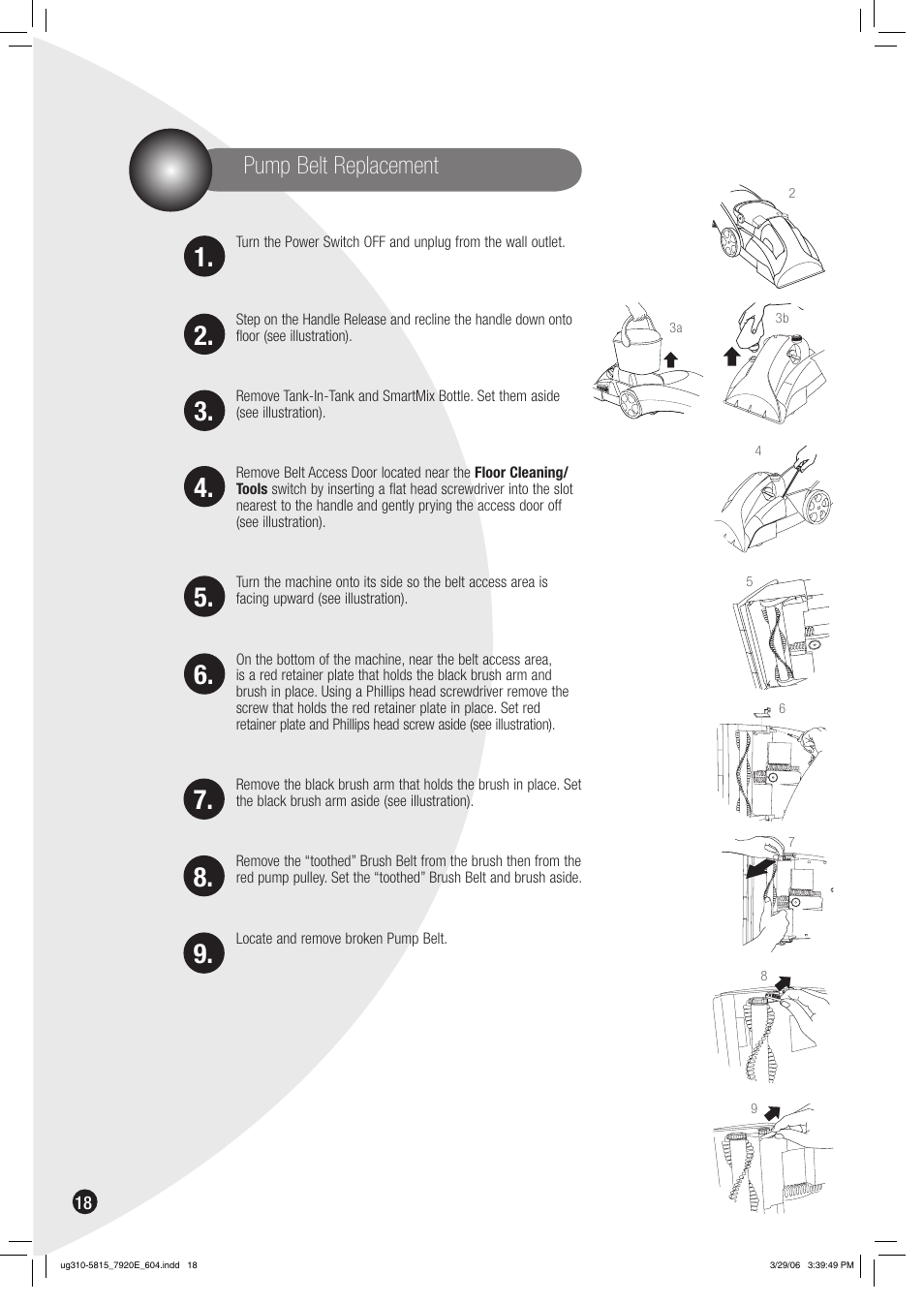 Pump belt replacement | Bissell 7920 User Manual | Page 18 / 24