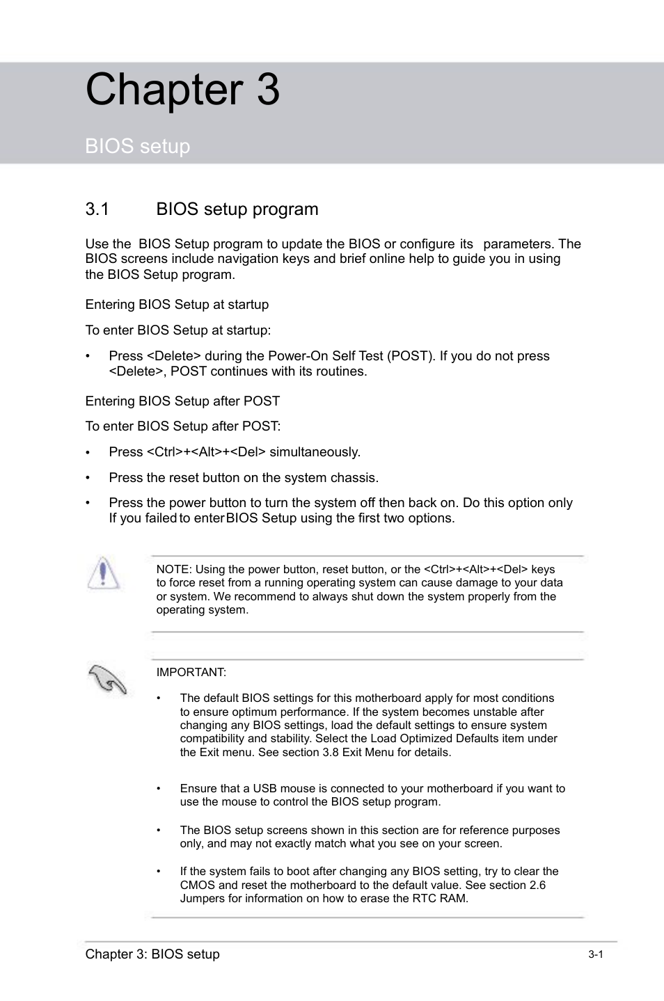 Chapter 3, Bios setup, 1 bios setup program | faytech Industrial Motherboard Series User Manual | Page 31 / 44
