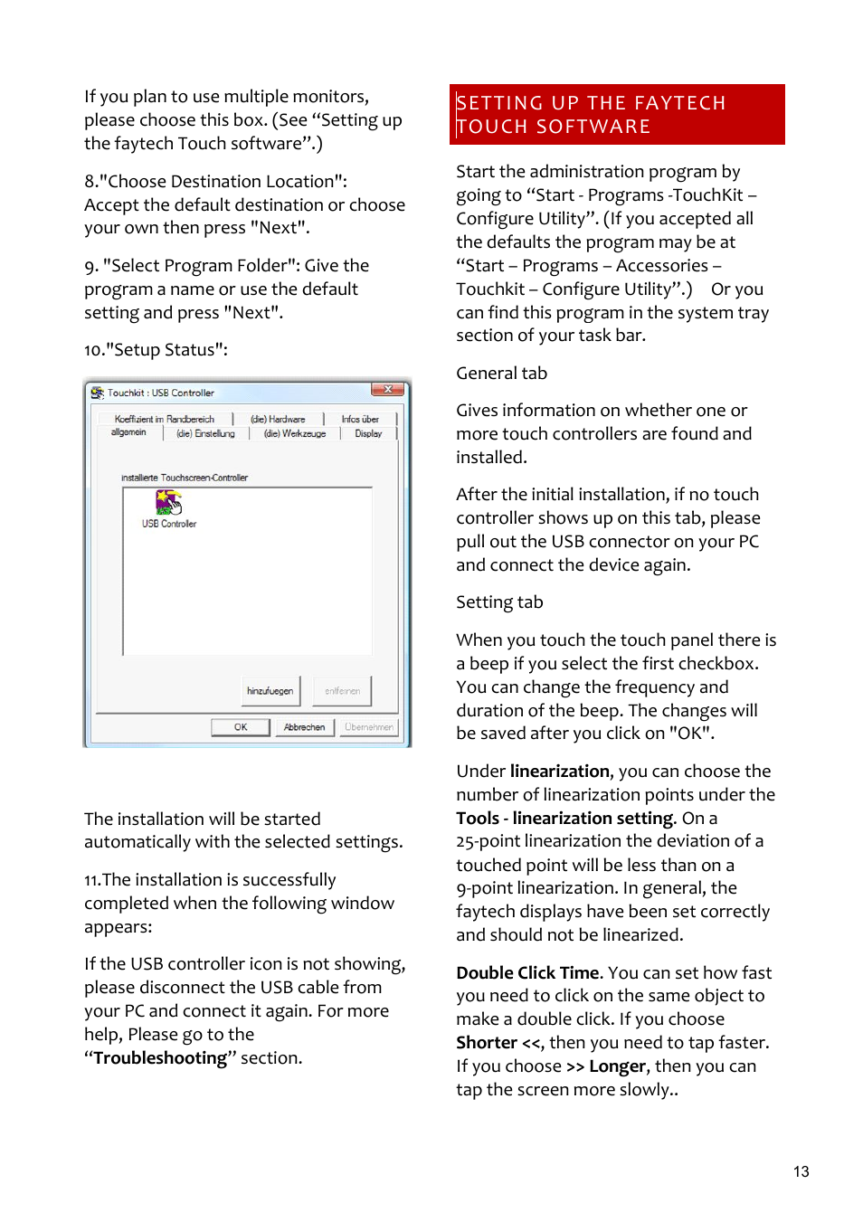 Settingupthefaytechtouchsoftware | faytech 26" Vandal Non-Touch Monitor User Manual | Page 13 / 22