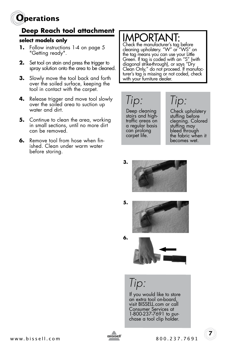 Important, Perations | Bissell LittleGreen Proheat 50Y6 Series User Manual | Page 7 / 12