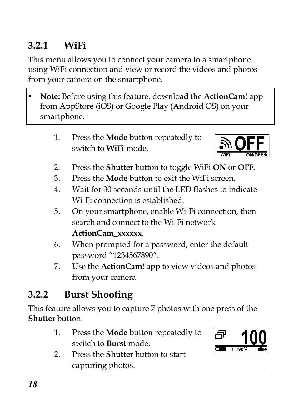 1 wifi, 2 burst shooting | Flylink Full HD WIFI User Manual | Page 29 / 69
