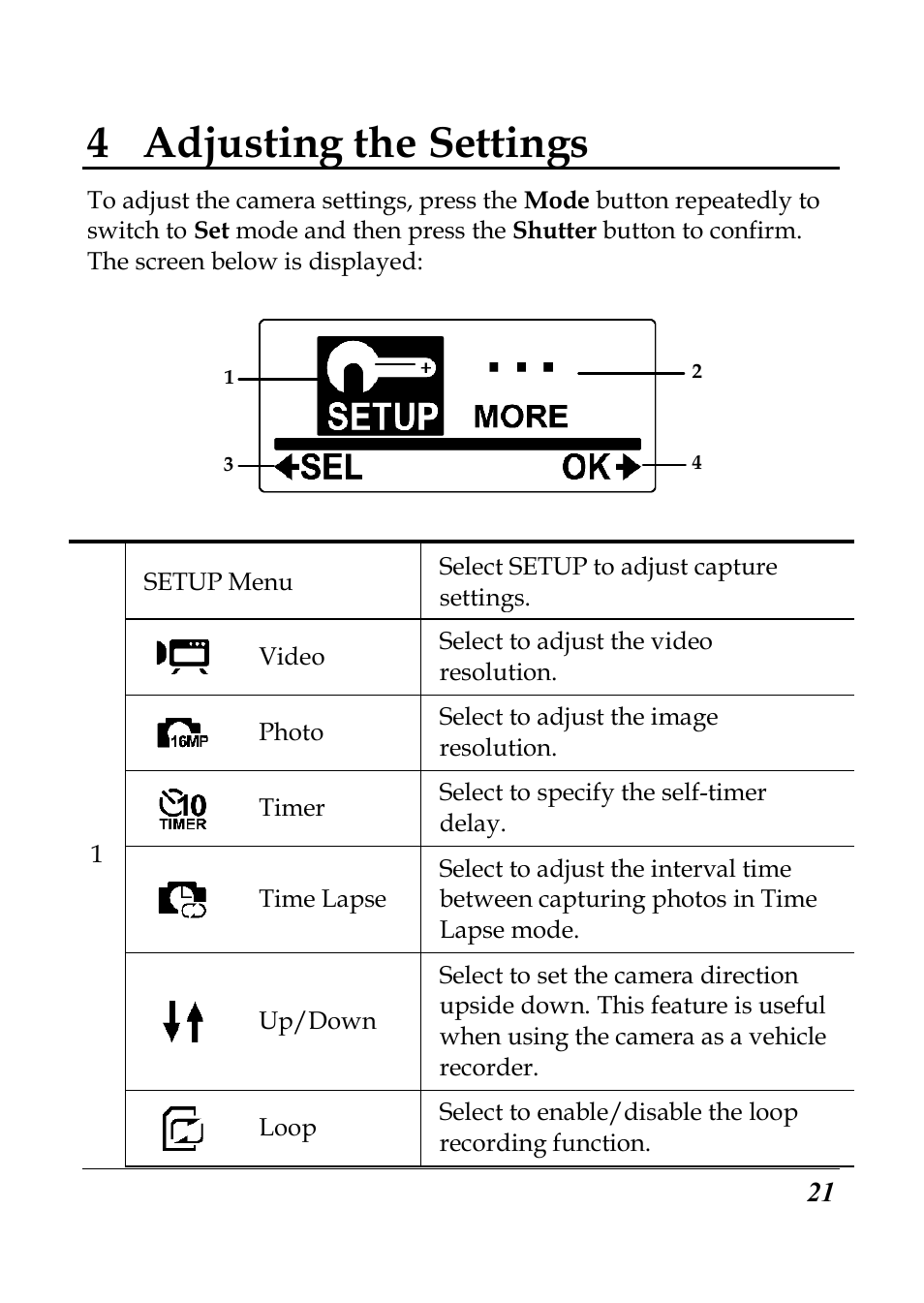 4 adjusting the settings | Flylink Full HD WIFI User Manual | Page 32 / 69