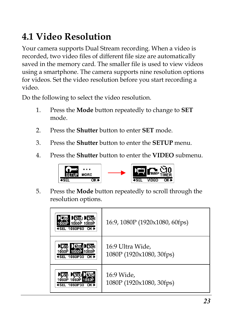 1 video resolution | Flylink Full HD WIFI User Manual | Page 34 / 69