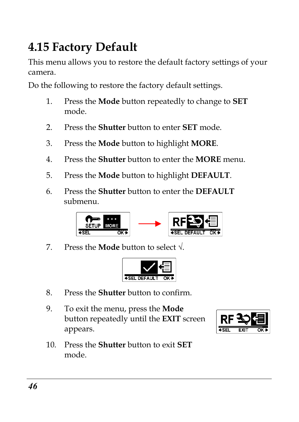 15 factory default | Flylink Full HD WIFI User Manual | Page 57 / 69