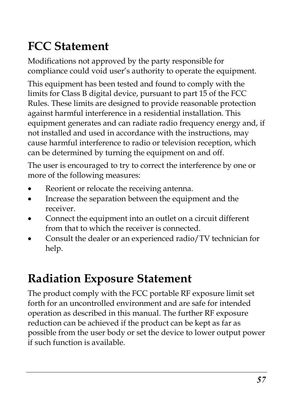 Fcc statement, Radiation exposure statement | Flylink Full HD WIFI User Manual | Page 68 / 69
