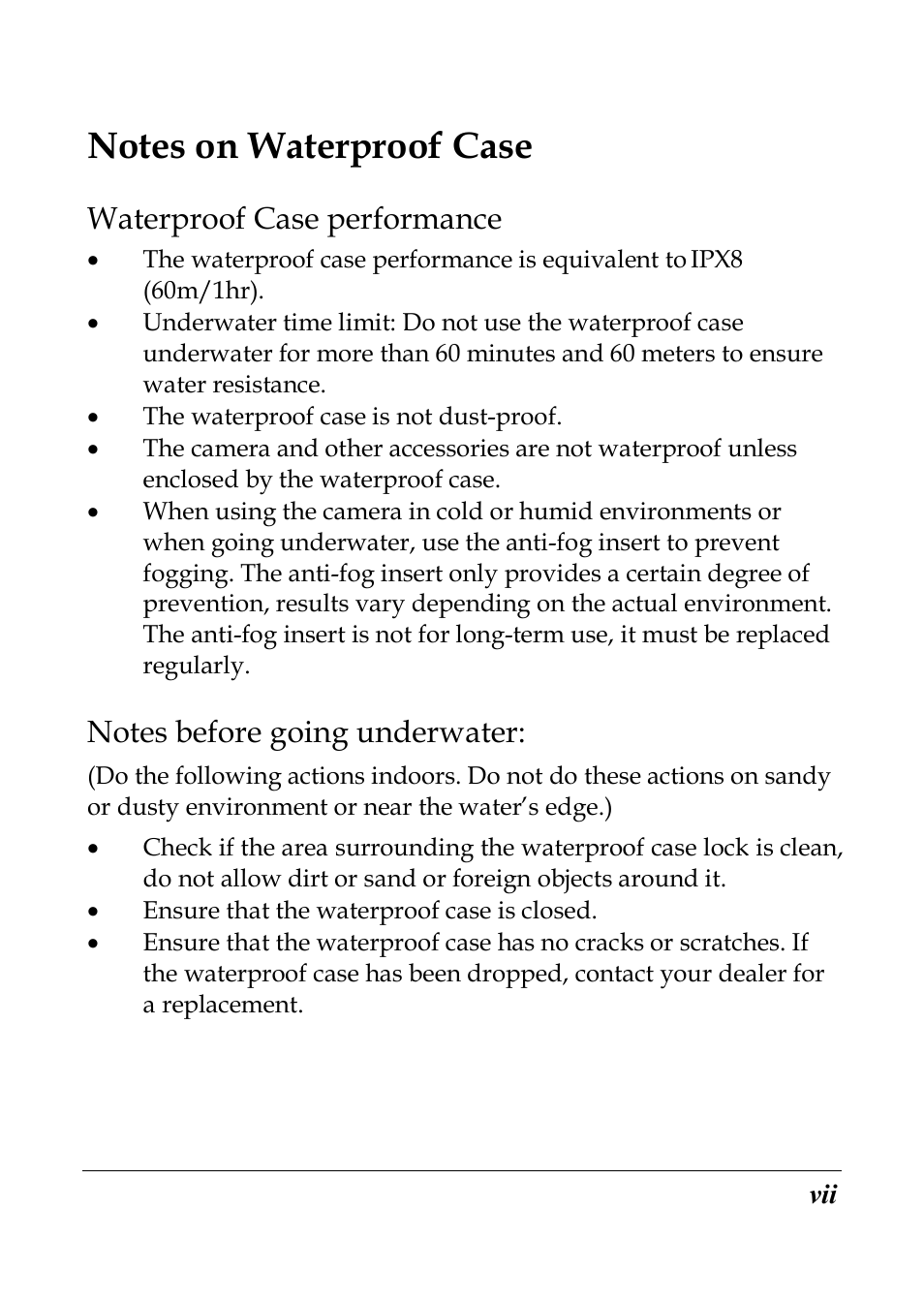 Waterproof case performance | Flylink Full HD WIFI User Manual | Page 8 / 69