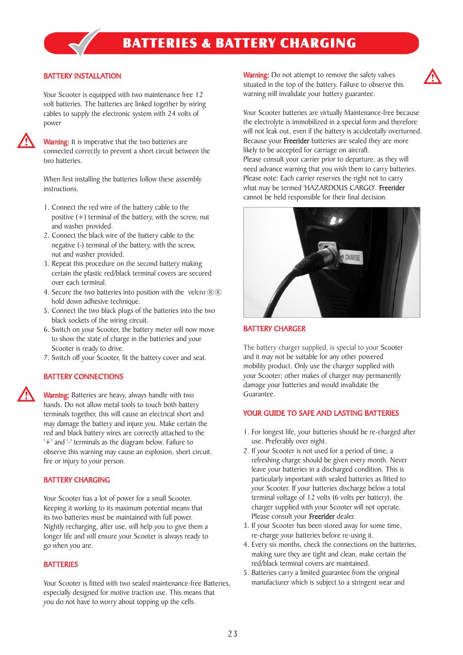 Batteries & battery charging | Freerider FR510DXs2(Kensington-S) User Manual | Page 23 / 44