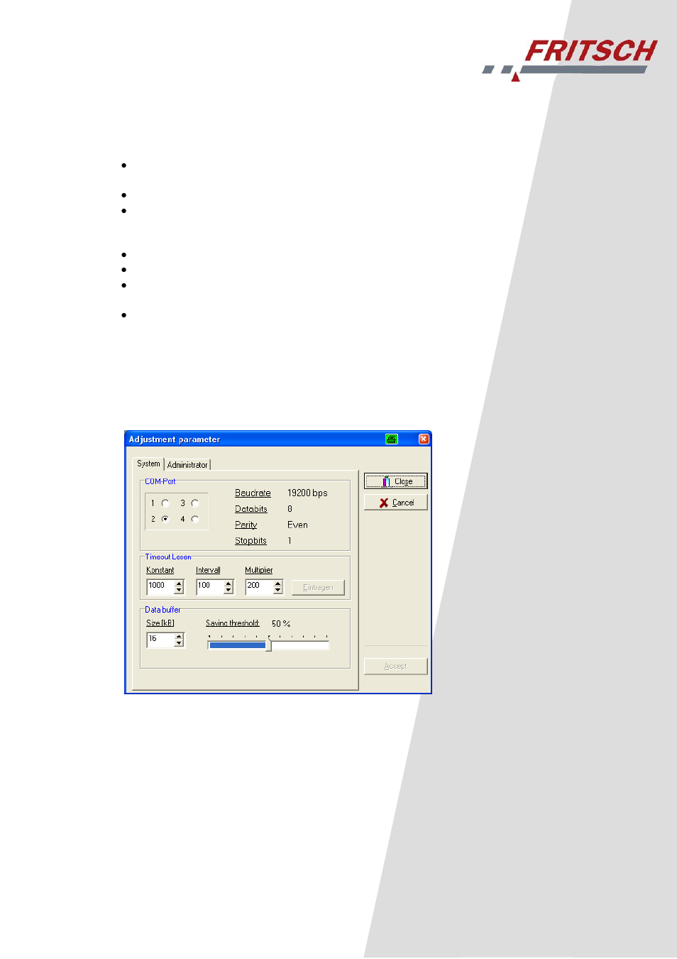 6 software installation, 7 configuration of the transmitter unit | FRITSCH PULVERISETTE 6 classic line User Manual | Page 12 / 26