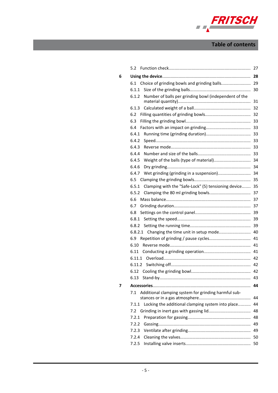 FRITSCH PULVERISETTE 5/4 classic line User Manual | Page 5 / 68