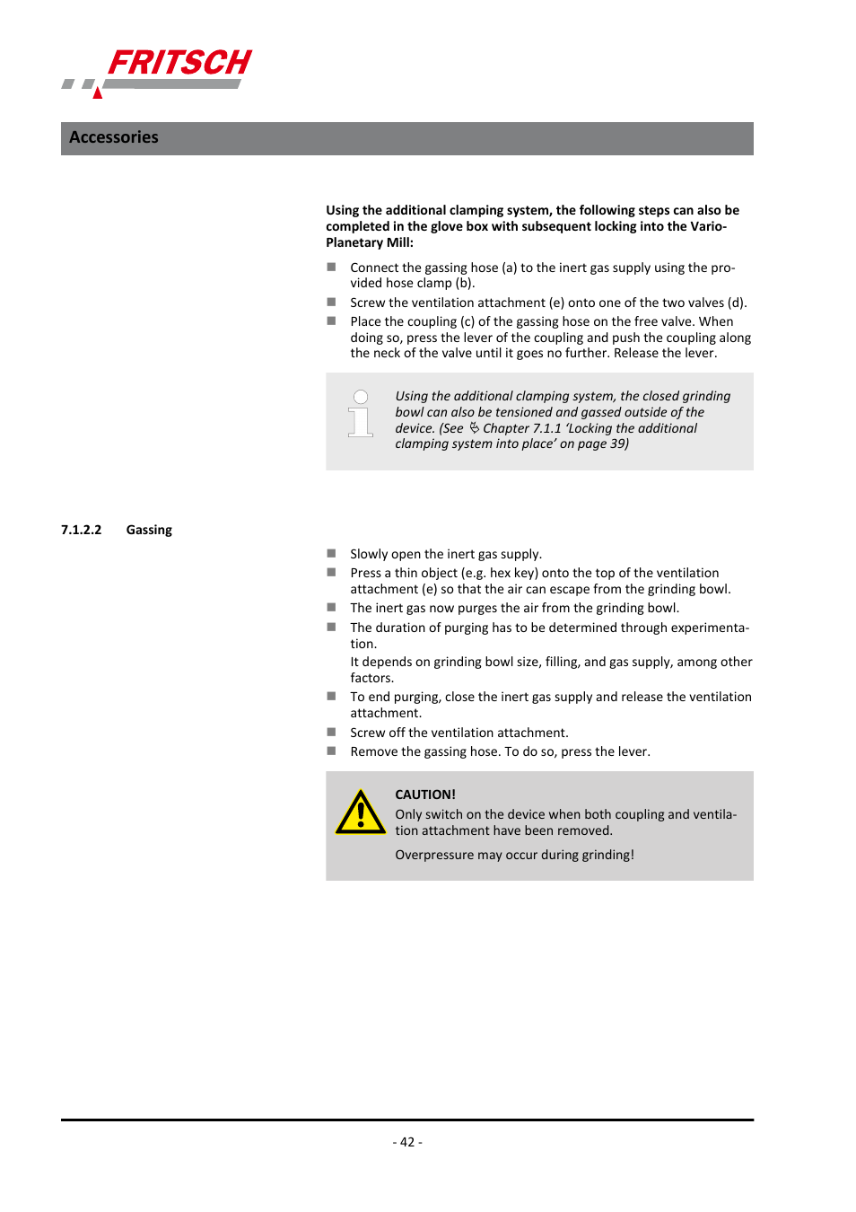 2 gassing, Accessories | FRITSCH PULVERISETTE 4 classic line User Manual | Page 42 / 60