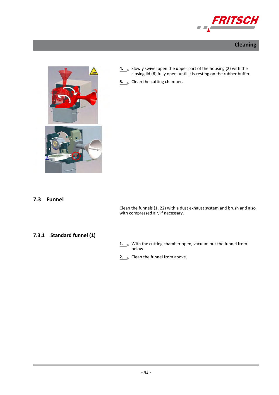 3 funnel, 1 standard funnel (1), 3 funnel 7.3.1 standard funnel (1) | Cleaning | FRITSCH PULVERISETTE 19 User Manual | Page 43 / 62