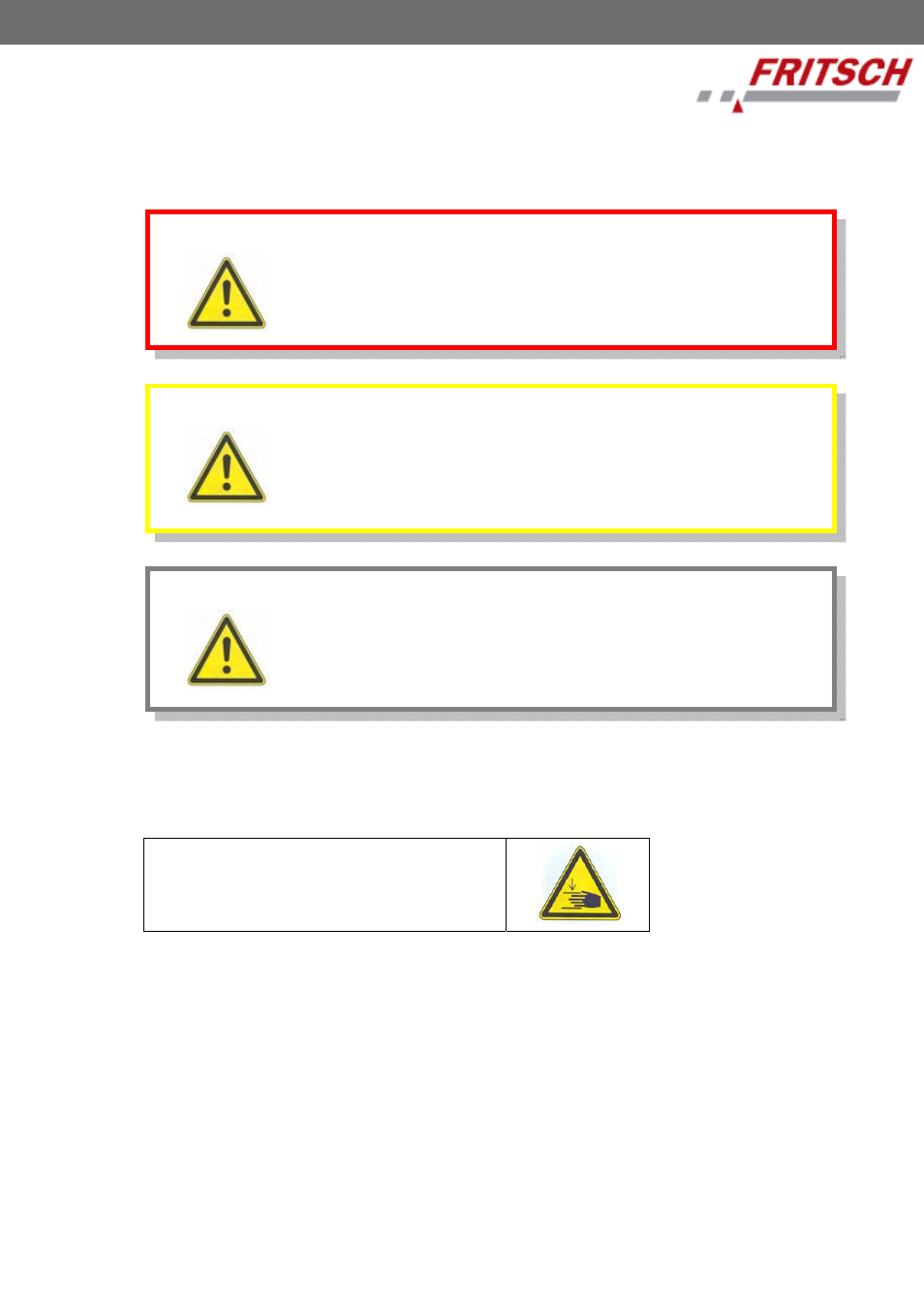 4 warnings used | FRITSCH PULVERISETTE 9 User Manual | Page 8 / 28
