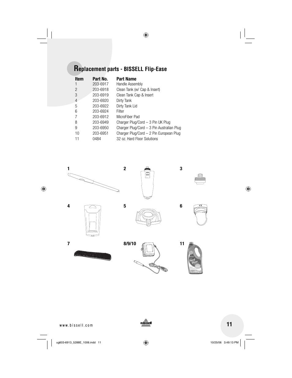 Eplacement parts - bissell flip-ease | Bissell 5288 User Manual | Page 11 / 12