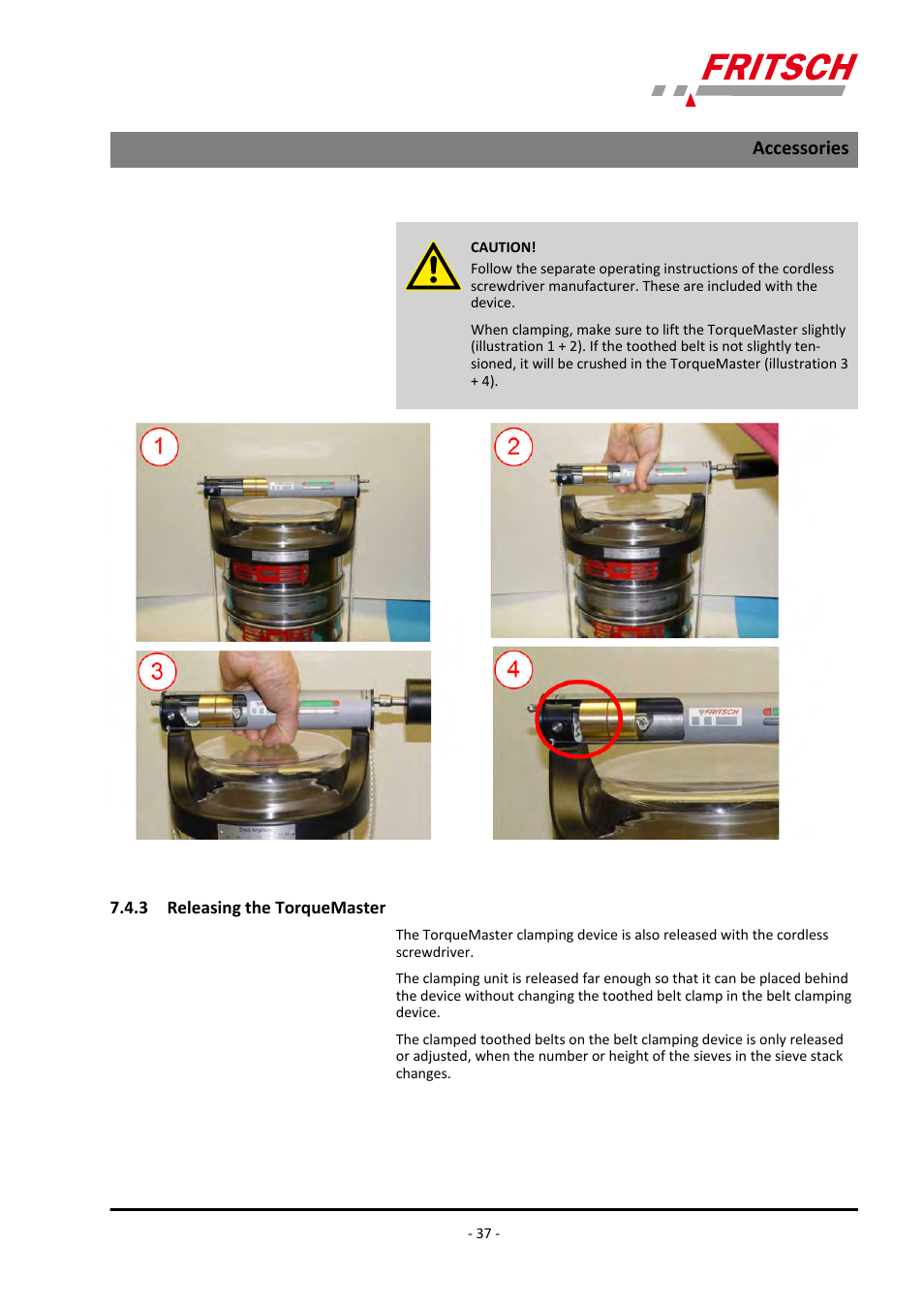 3 releasing the torquemaster, Accessories | FRITSCH ANALYSETTE 3 PRO User Manual | Page 37 / 56