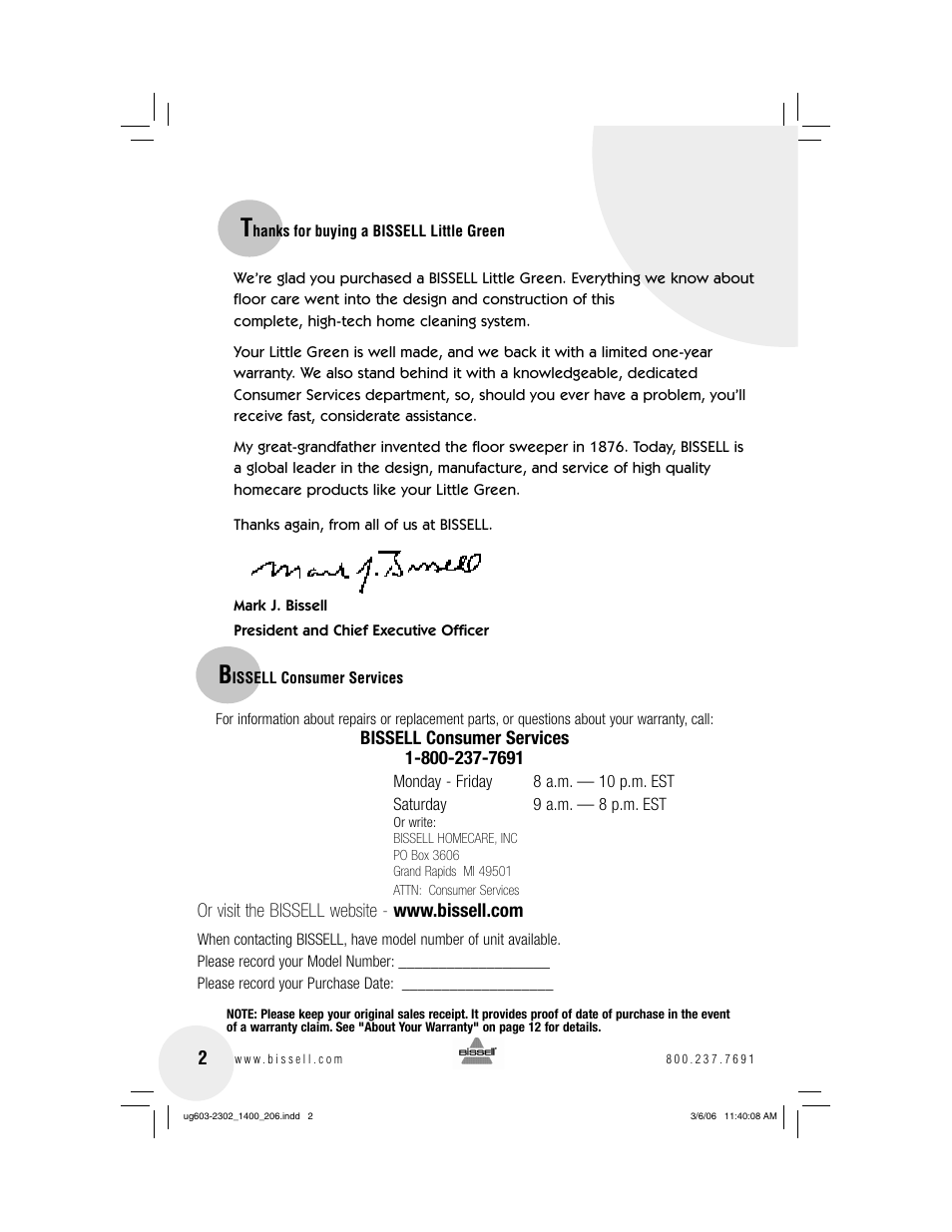 Bissell LITTLE GREEN 1400 series User Manual | Page 2 / 12