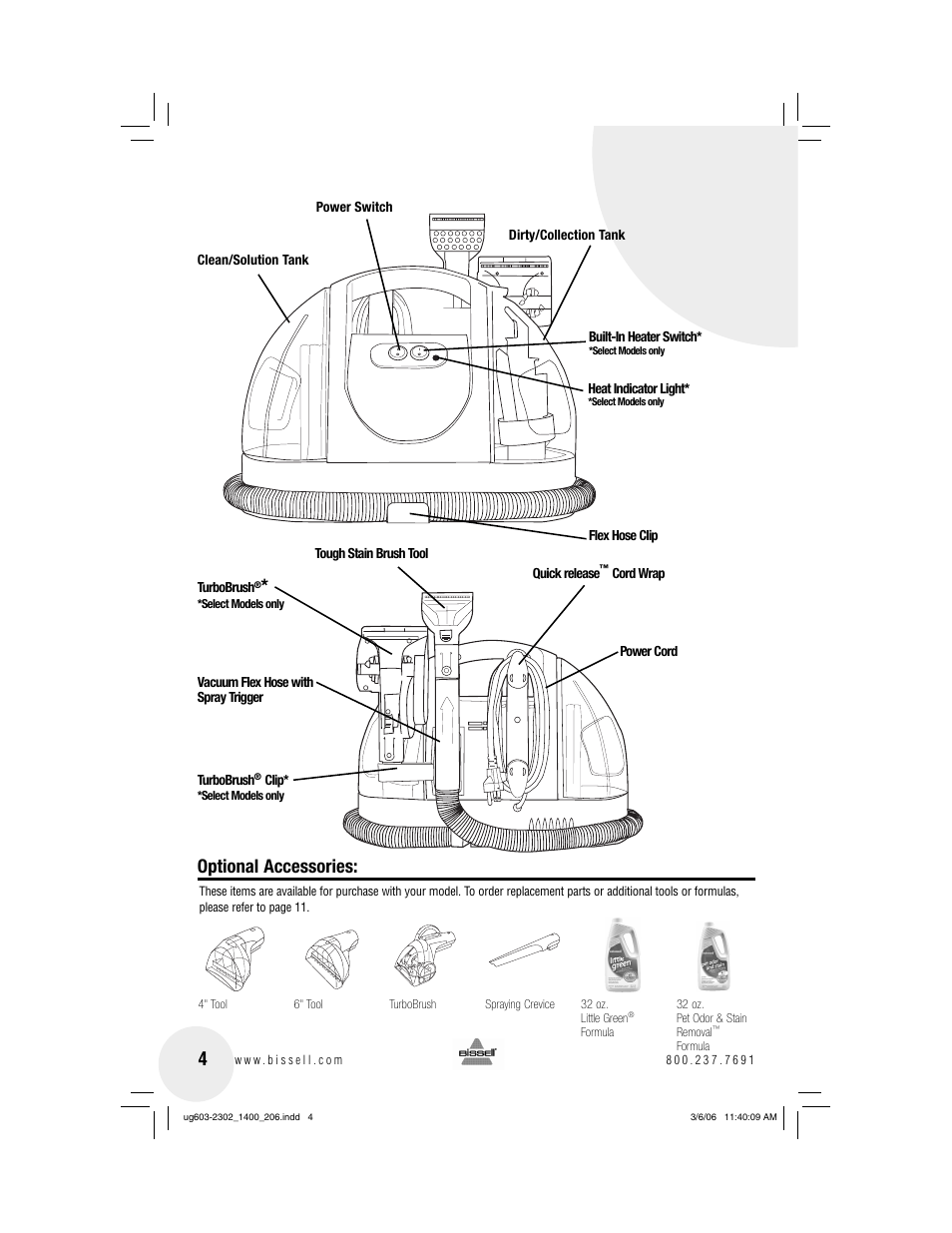 Optional accessories | Bissell LITTLE GREEN 1400 series User Manual | Page 4 / 12