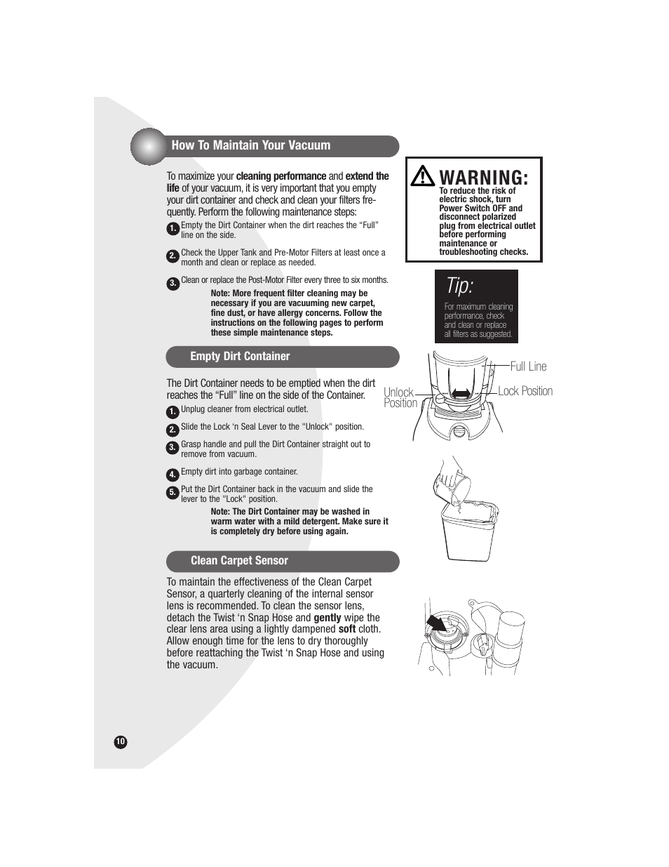 Warning | Bissell 6590 User Manual | Page 10 / 16