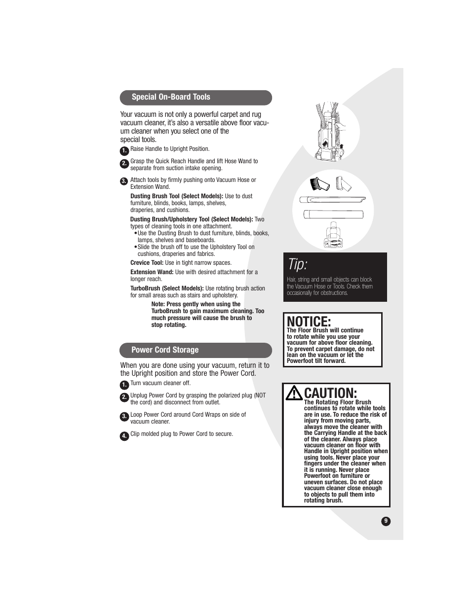 Caution, Notice | Bissell 6590 User Manual | Page 9 / 16
