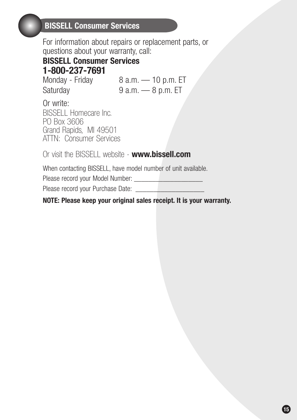 Bissell 20Q9 User Manual | Page 15 / 16