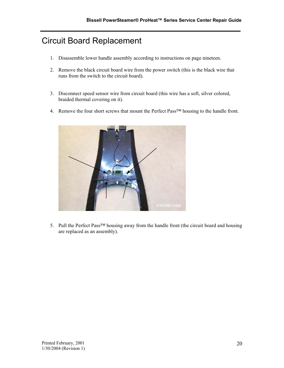 Circuit board replacement | Bissell PROHEAT PRO-TECH 7920 User Manual | Page 21 / 22