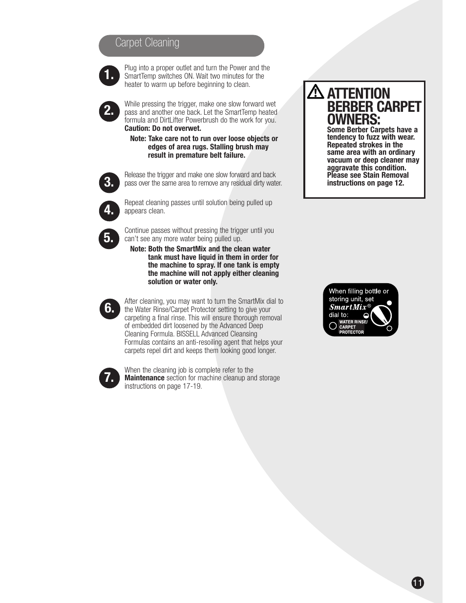 Attention berber carpet owners | Bissell 8915 User Manual | Page 11 / 24