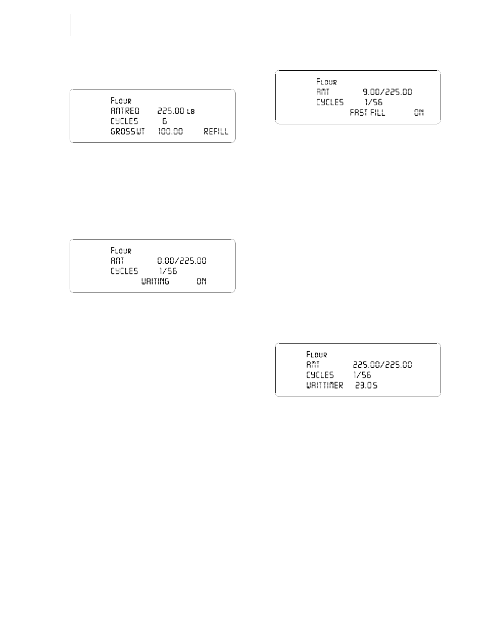 22 refill display, Waiting on display, Fill display fast fill on | 25 wait display | Hardy HI 3010 Filler/Dispenser Controller User Manual | Page 30 / 92