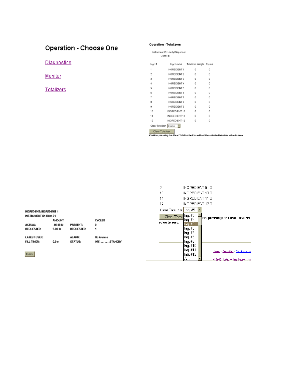 Monitoring the instrument, 78 clear totalizer list/selecting ingredient | Hardy HI 3010 Filler/Dispenser Controller User Manual | Page 41 / 92
