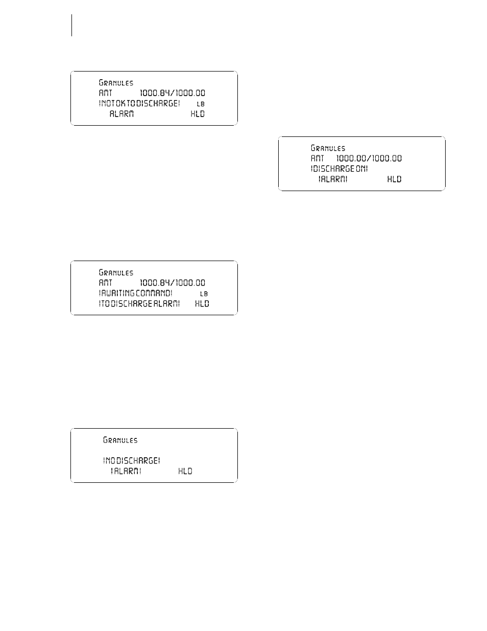 No discharge alarm discharge on alarm, No discharge alarm, Discharge on alarm | Hardy HI 3010 Filler/Dispenser Controller User Manual | Page 82 / 92