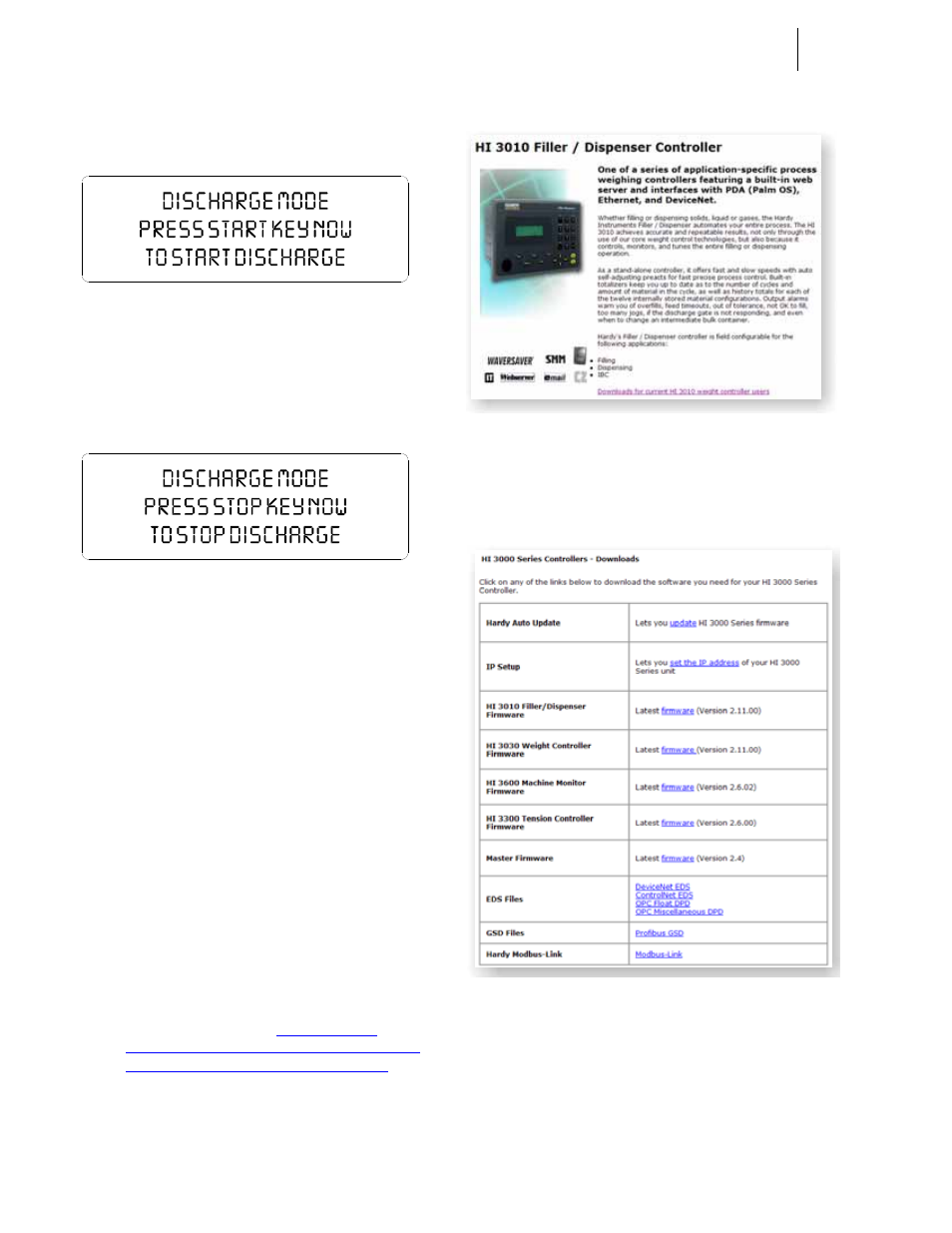 Software downloads for your hi 3010, Ge mode display/starting discharge | Hardy HI 3010 Filler/Dispenser Controller User Manual | Page 85 / 92