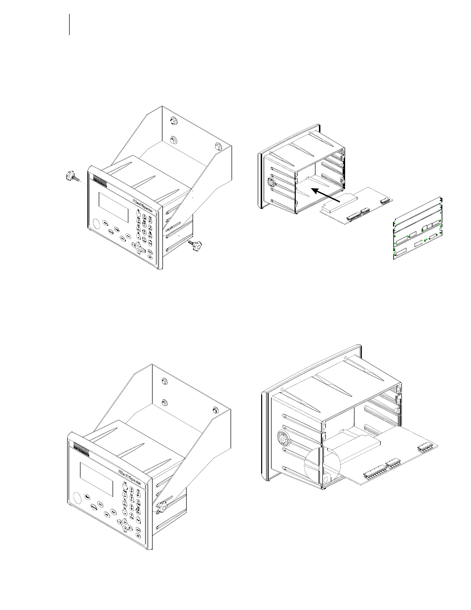 Installing printed circuit boards, Filler/dispenser installing in a swivel, Filler/dispenser installed in a swivel | Main controller board installation/lining up, Main controller board installation/sliding | Hardy HI 3010 Filler/Dispenser Controller User Manual | Page 31 / 165